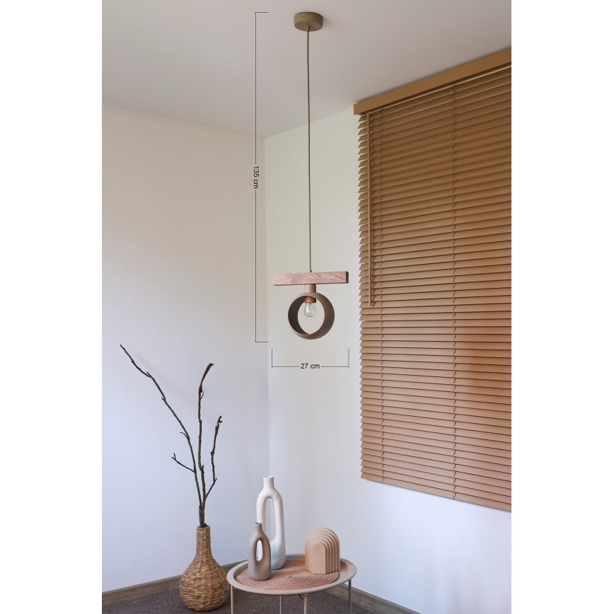 Duolla - Pendel på wire IRONLINE 1xE27/15W/230V fyrretræ/eg/beige