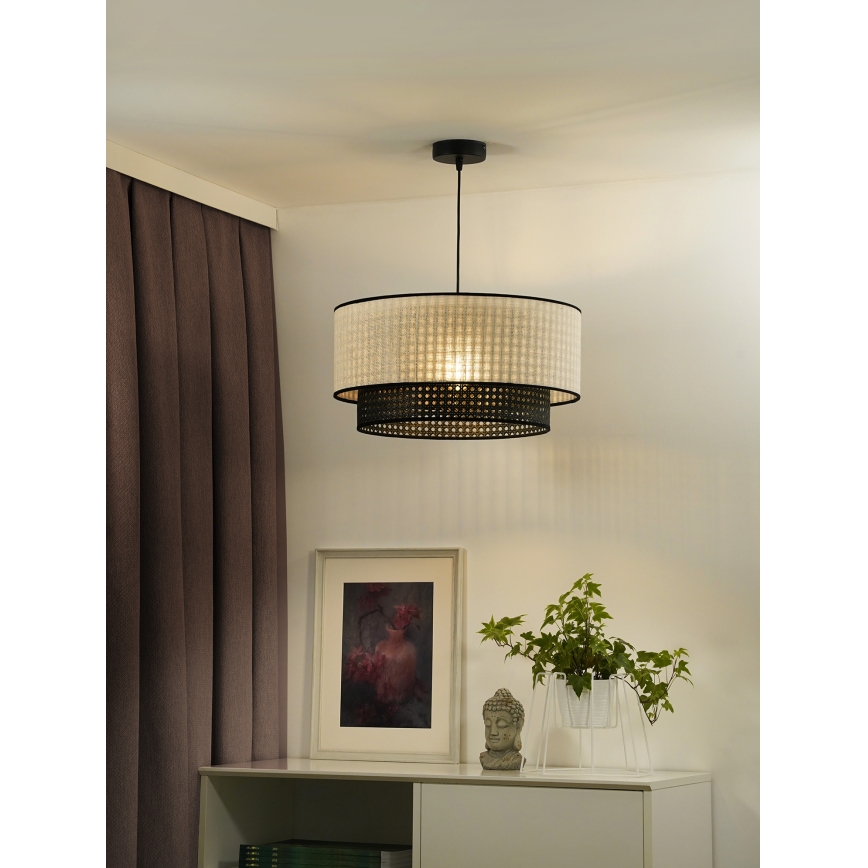 Duolla - Pendel RATTAN YUTE 1xE27/15W/230V diameter 45 cm cremefarvet/sort