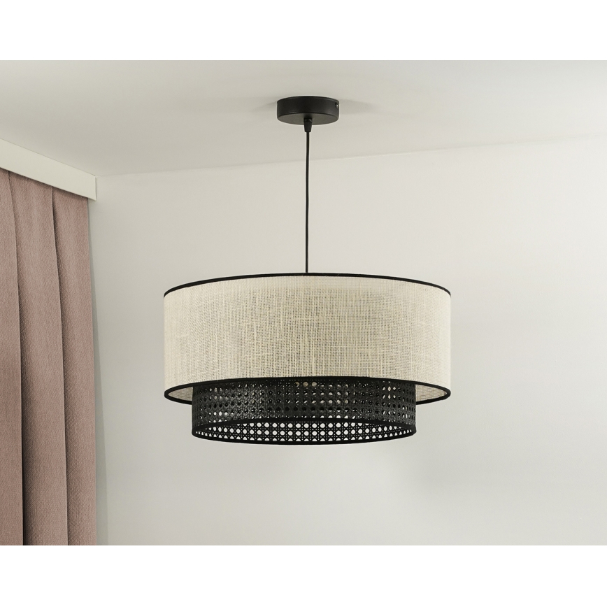 Duolla - Pendel RATTAN YUTE 1xE27/15W/230V diameter 45 cm cremefarvet/sort