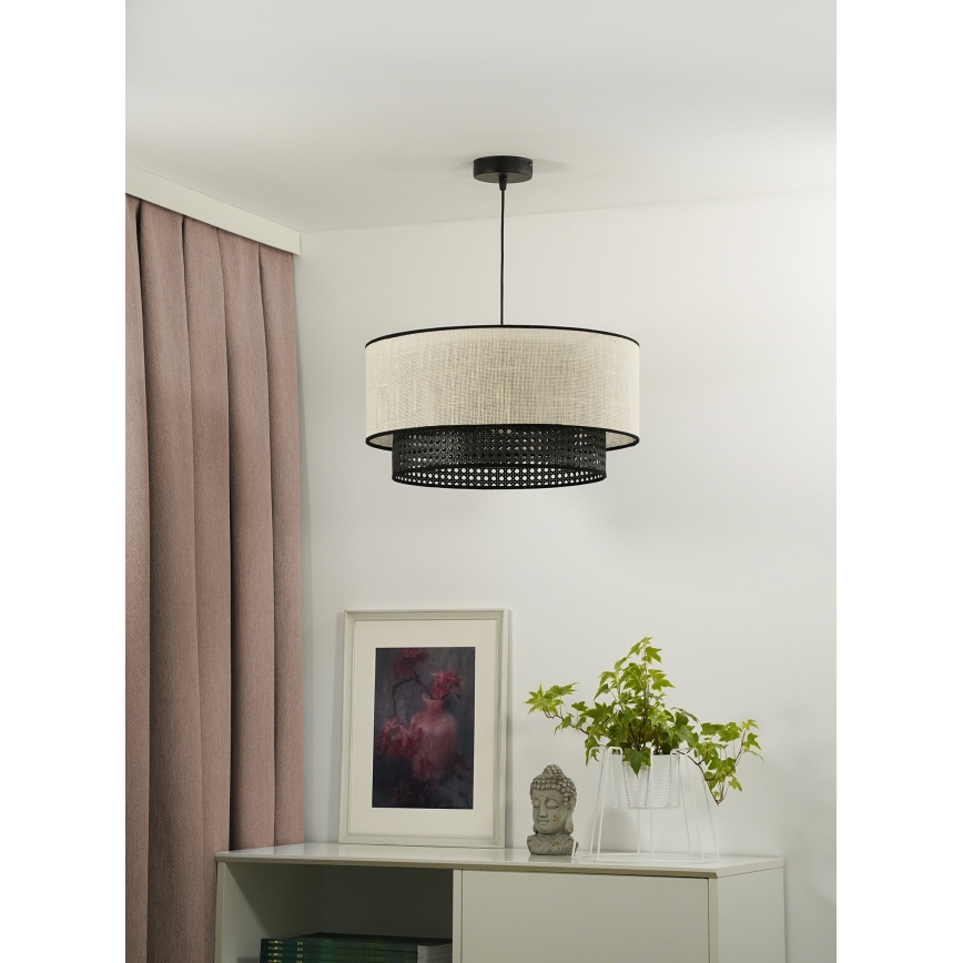 Duolla - Pendel RATTAN YUTE 1xE27/15W/230V diameter 45 cm cremefarvet/sort