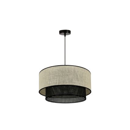 Duolla - Pendel RATTAN YUTE 1xE27/15W/230V diameter 45 cm cremefarvet/sort