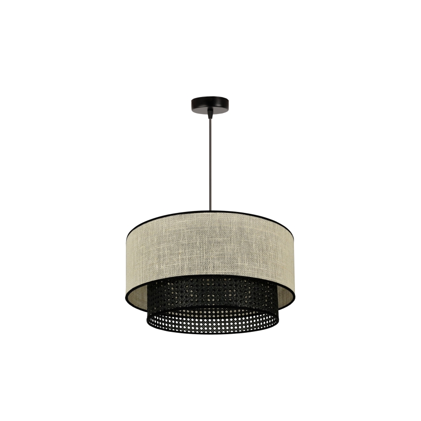 Duolla - Pendel RATTAN YUTE 1xE27/15W/230V diameter 45 cm cremefarvet/sort