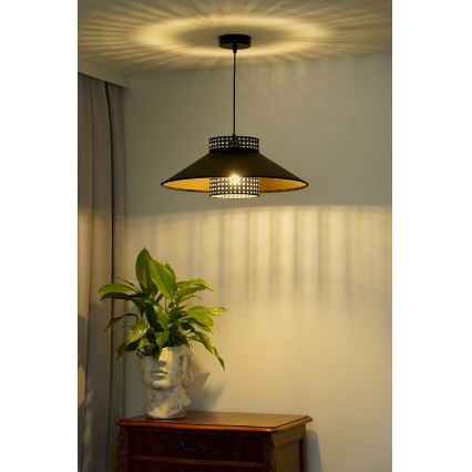 Duolla - Pendel RIO RATTAN 1xE27/15W/230V diameter 45 cm sort/guldfarvet