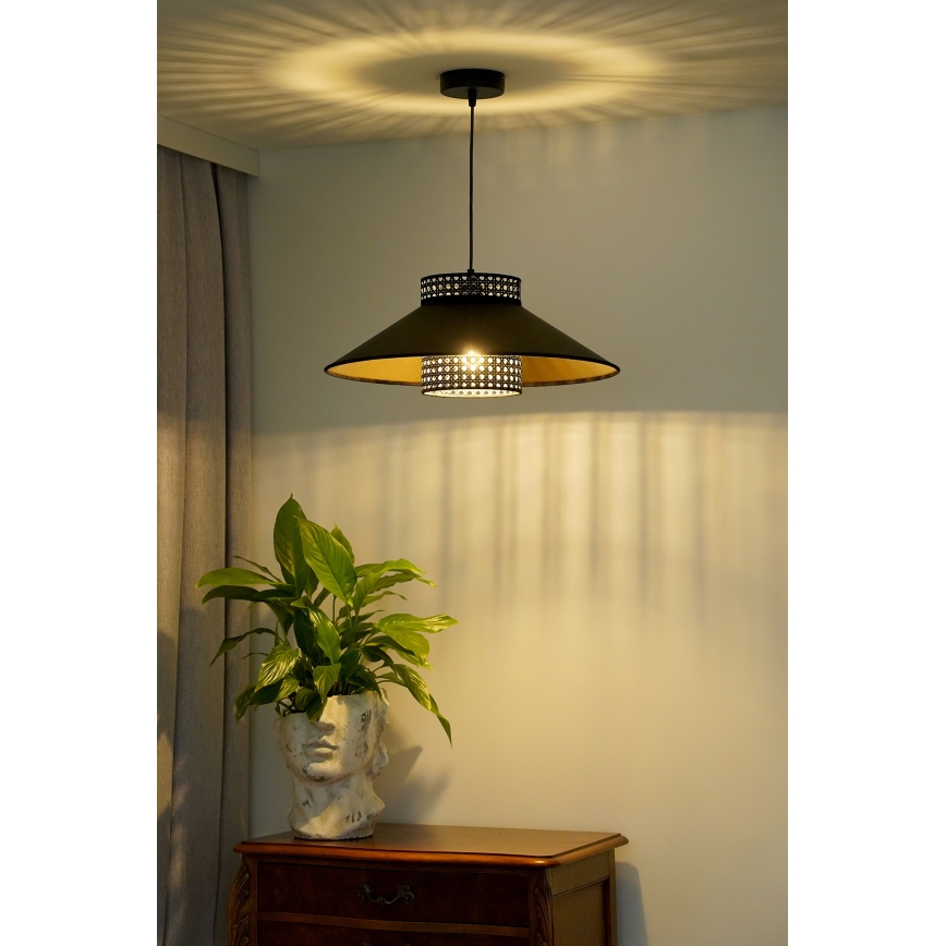 Duolla - Pendel RIO RATTAN 1xE27/15W/230V diameter 45 cm sort/guldfarvet