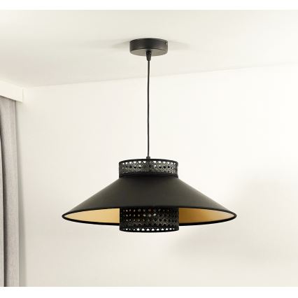 Duolla - Pendel RIO RATTAN 1xE27/15W/230V diameter 45 cm sort/guldfarvet