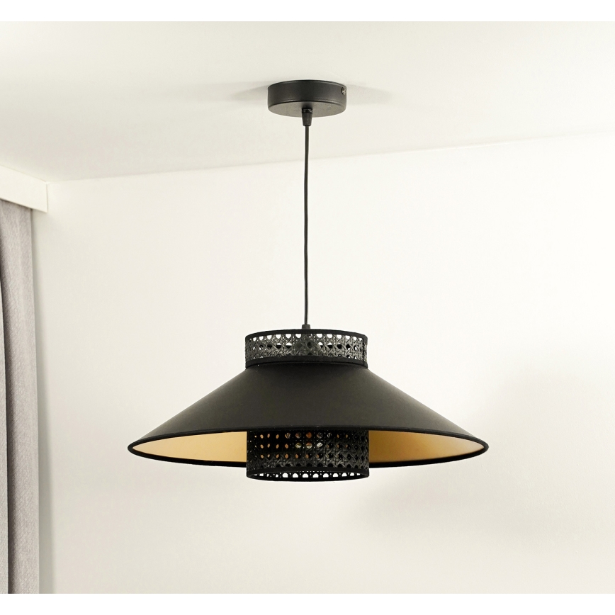 Duolla - Pendel RIO RATTAN 1xE27/15W/230V diameter 45 cm sort/guldfarvet