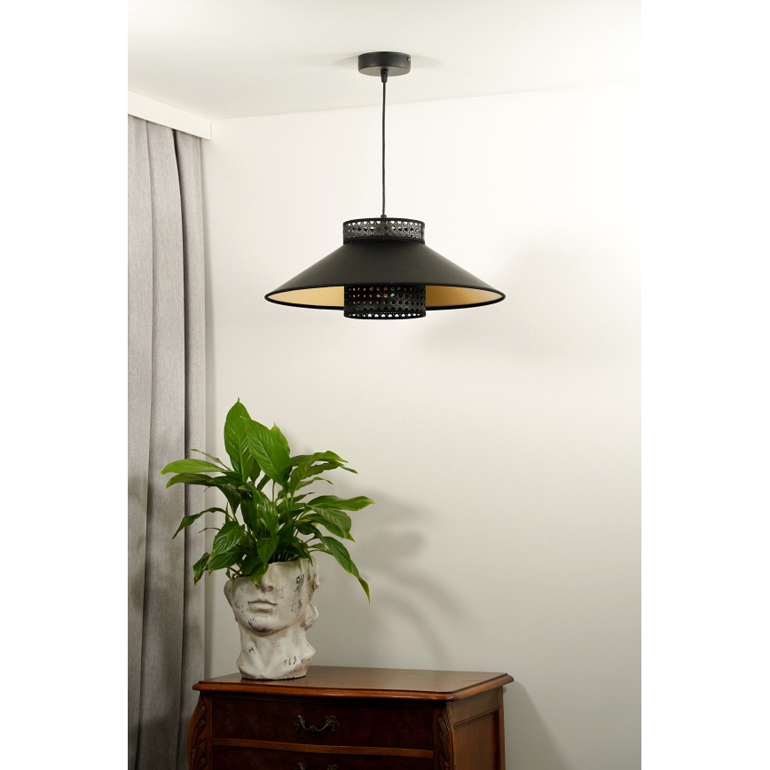 Duolla - Pendel RIO RATTAN 1xE27/15W/230V diameter 45 cm sort/guldfarvet