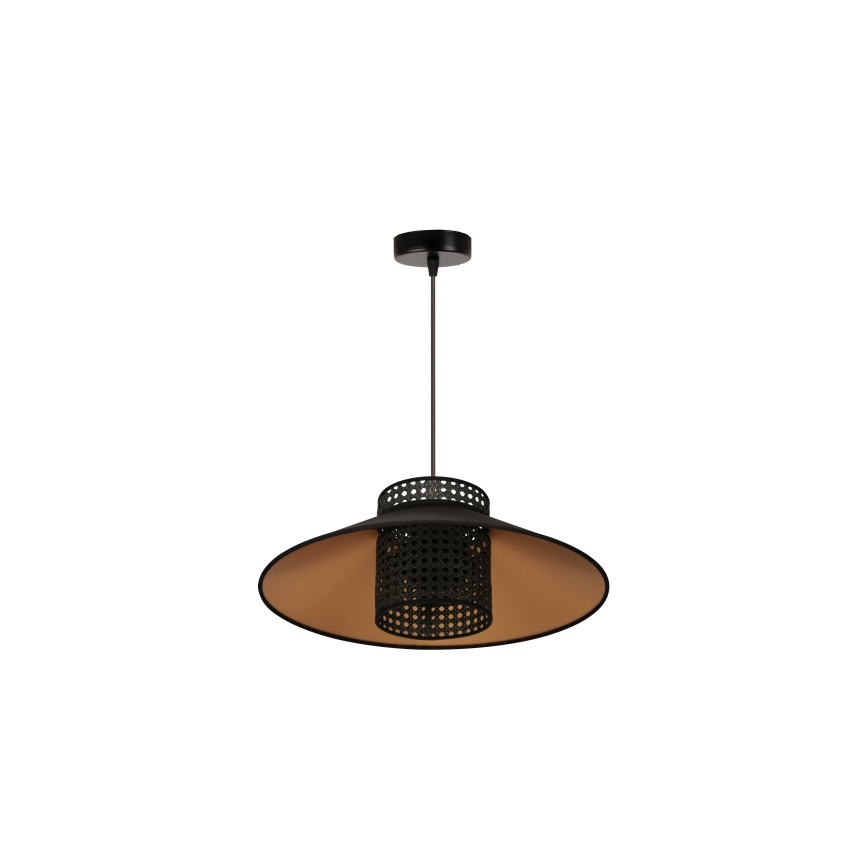 Duolla - Pendel RIO RATTAN 1xE27/15W/230V diameter 45 cm sort/guldfarvet