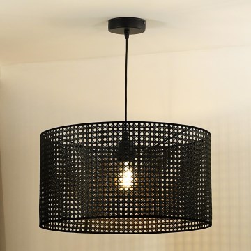 Duolla - Pendel ROLLER RATTAN 1xE27/15W/230V diameter 45 cm sort