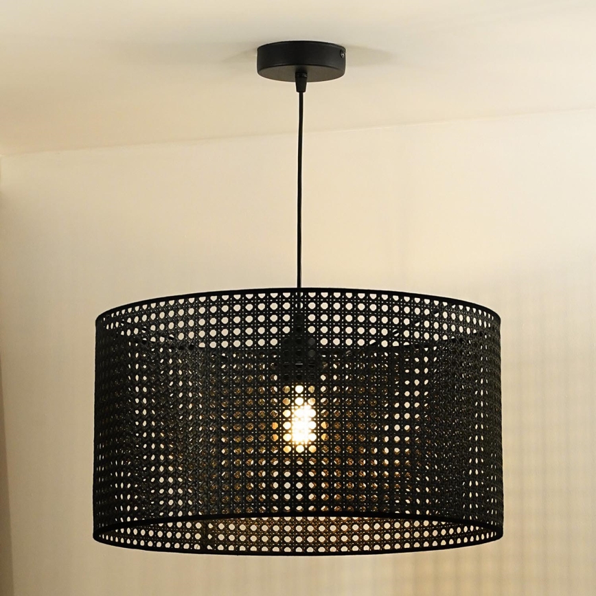 Duolla - Pendel ROLLER RATTAN 1xE27/15W/230V diameter 45 cm sort