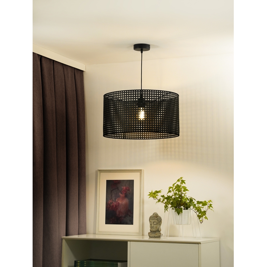 Duolla - Pendel ROLLER RATTAN 1xE27/15W/230V diameter 45 cm sort