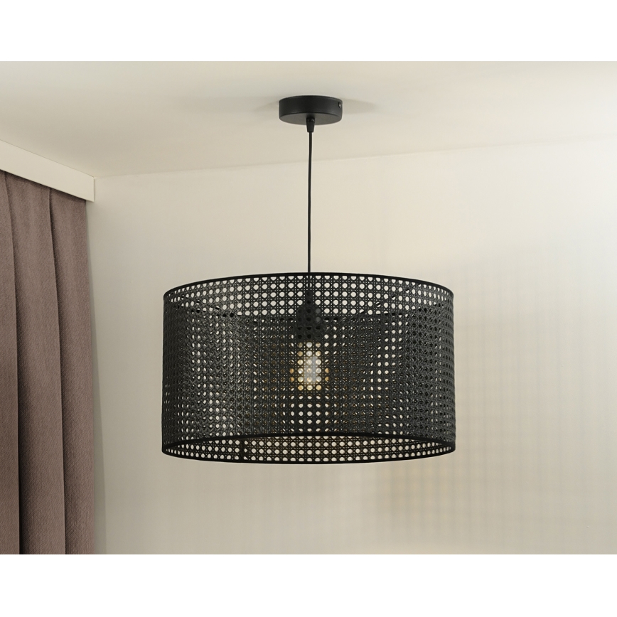 Duolla - Pendel ROLLER RATTAN 1xE27/15W/230V diameter 45 cm sort