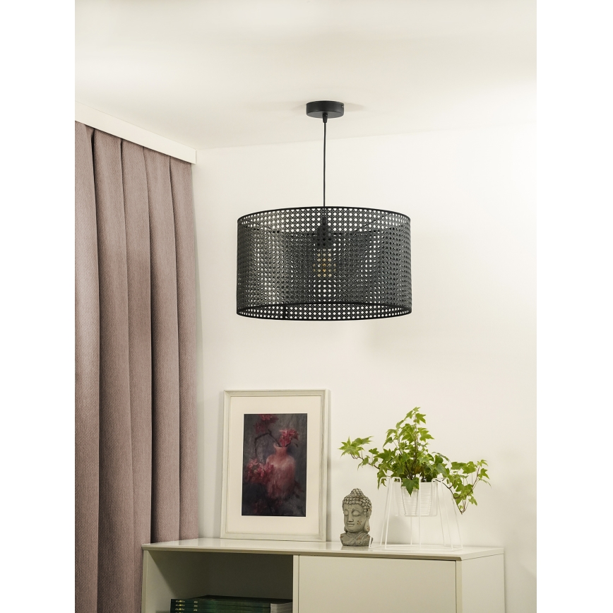 Duolla - Pendel ROLLER RATTAN 1xE27/15W/230V diameter 45 cm sort