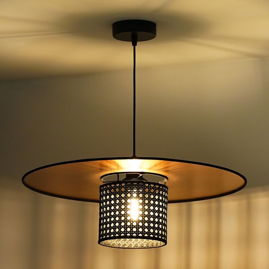 Duolla - Pendel TOKYO RATTAN 1xE27/15W/230V diameter 50 cm guldfarvet/sort