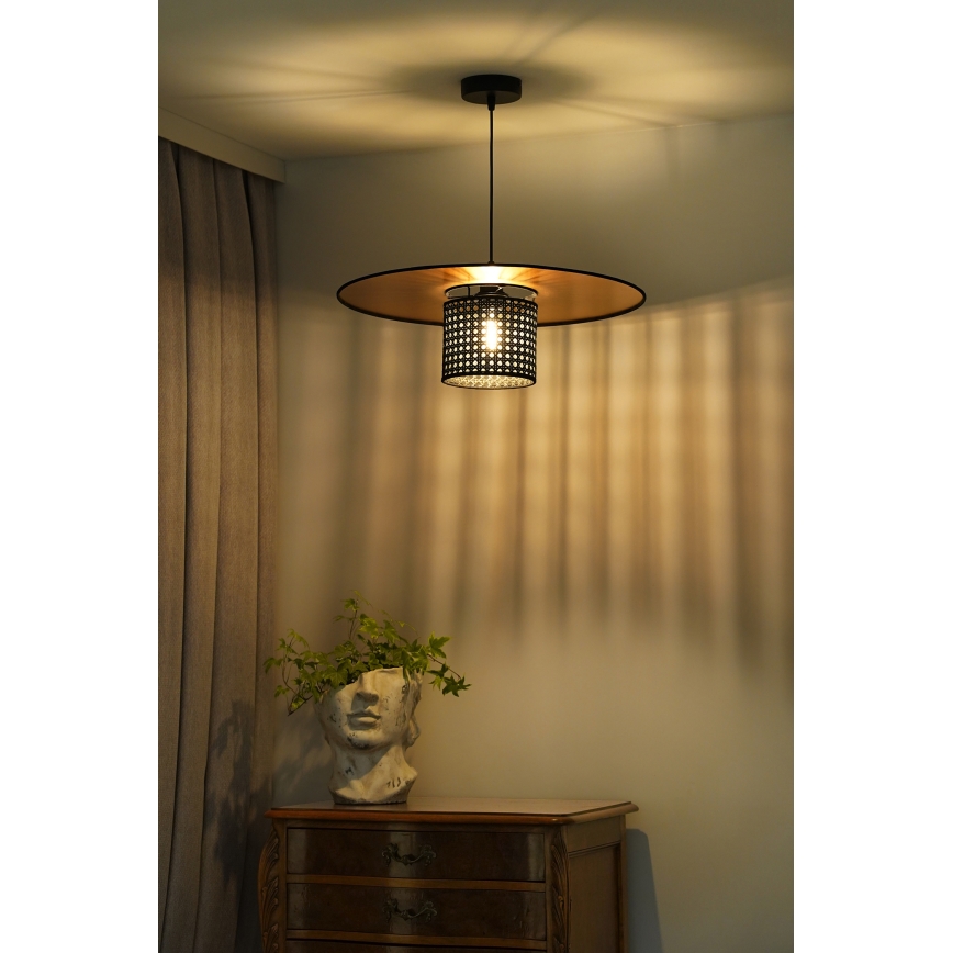 Duolla - Pendel TOKYO RATTAN 1xE27/15W/230V diameter 50 cm guldfarvet/sort