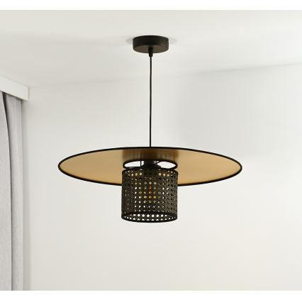 Duolla - Pendel TOKYO RATTAN 1xE27/15W/230V diameter 50 cm guldfarvet/sort