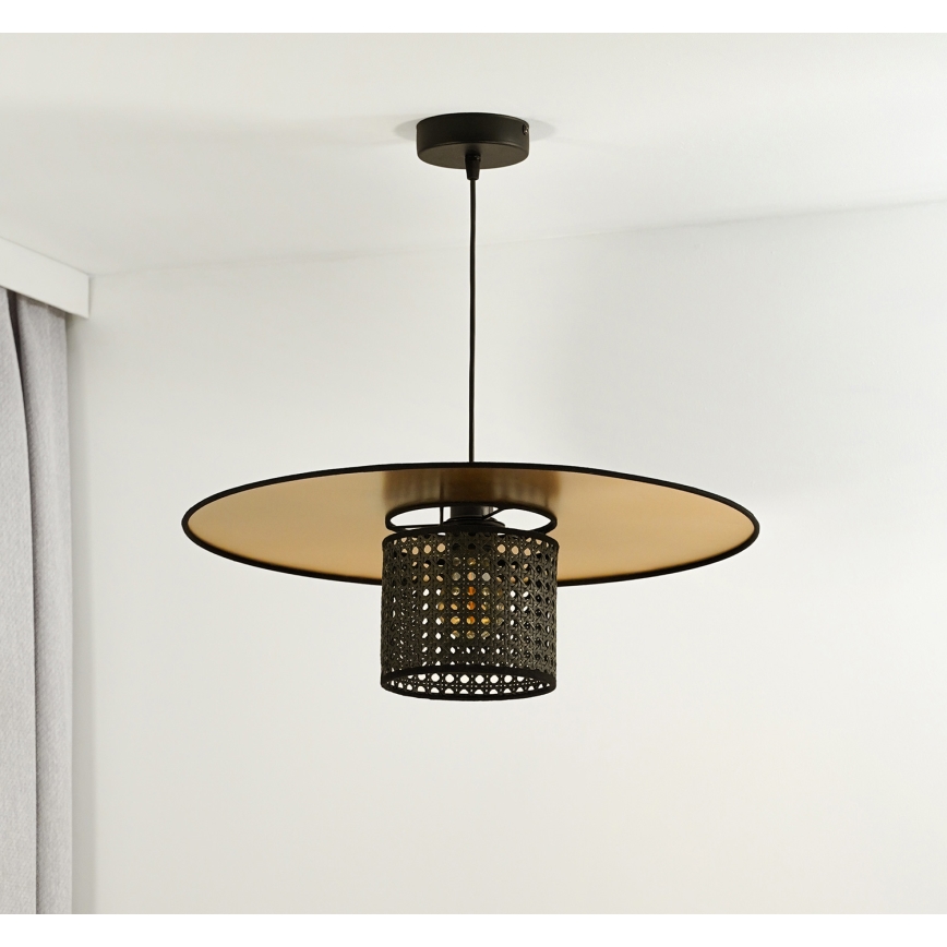 Duolla - Pendel TOKYO RATTAN 1xE27/15W/230V diameter 50 cm guldfarvet/sort