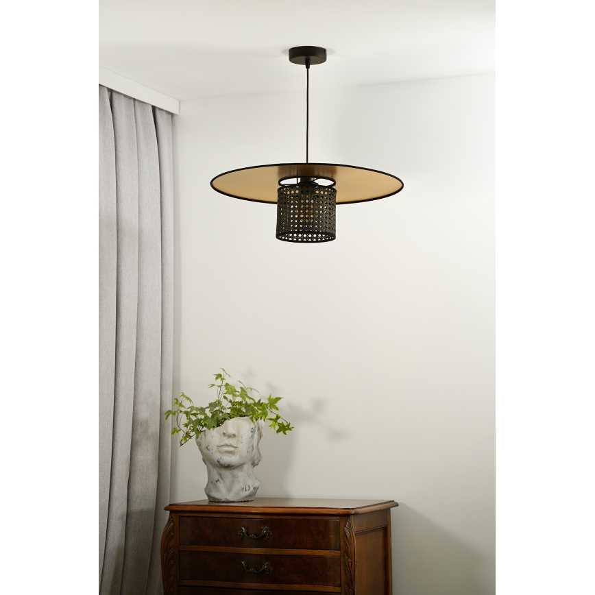 Duolla - Pendel TOKYO RATTAN 1xE27/15W/230V diameter 50 cm guldfarvet/sort