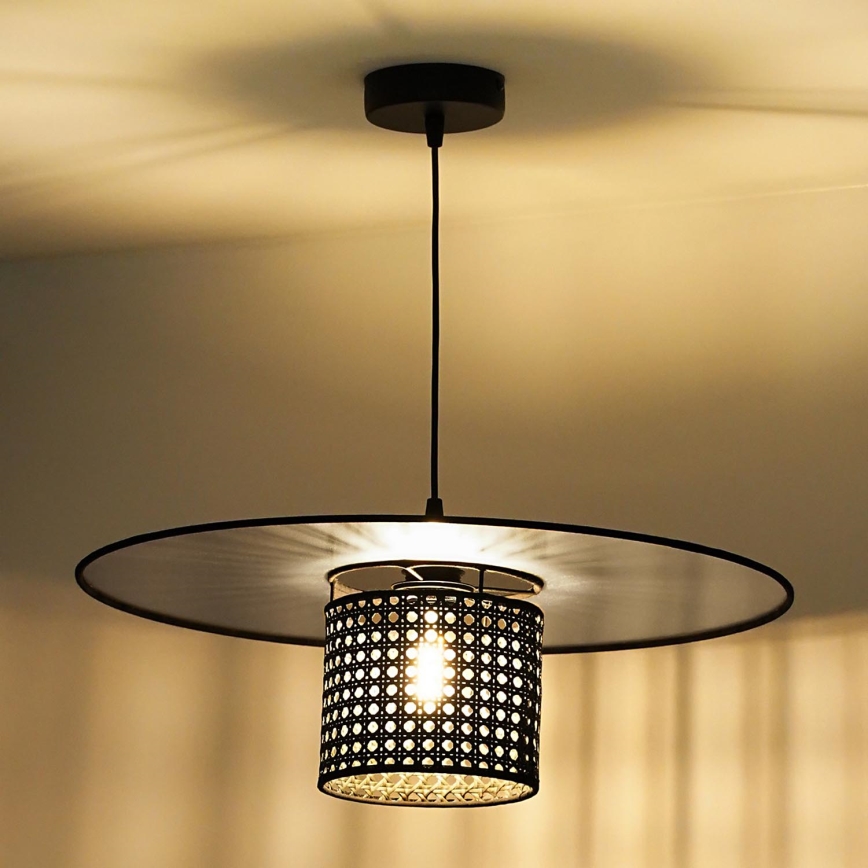 Duolla - Pendel TOKYO RATTAN 1xE27/15W/230V diameter 50 cm sort/sølvfarvet