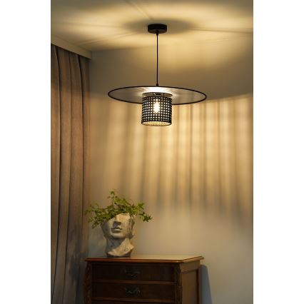 Duolla - Pendel TOKYO RATTAN 1xE27/15W/230V diameter 50 cm sort/sølvfarvet