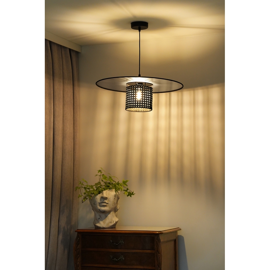 Duolla - Pendel TOKYO RATTAN 1xE27/15W/230V diameter 50 cm sort/sølvfarvet