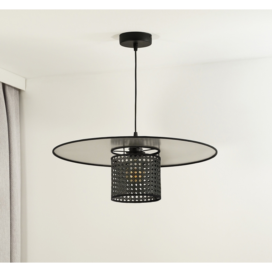 Duolla - Pendel TOKYO RATTAN 1xE27/15W/230V diameter 50 cm sort/sølvfarvet