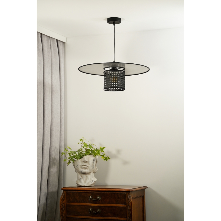 Duolla - Pendel TOKYO RATTAN 1xE27/15W/230V diameter 50 cm sort/sølvfarvet