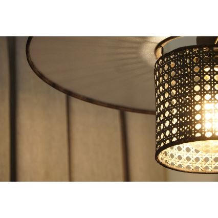 Duolla - Pendel TOKYO RATTAN 1xE27/15W/230V diameter 50 cm sort/sølvfarvet
