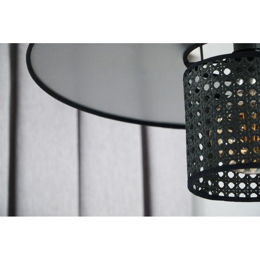 Duolla - Pendel TOKYO RATTAN 1xE27/15W/230V diameter 50 cm sort/sølvfarvet