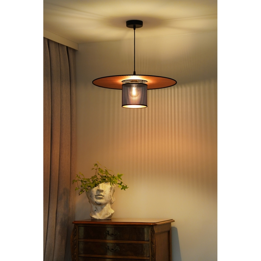 Duolla - Pendel TOKYO SHINY 1xE27/15W/230V diameter 50 cm sort/kobber