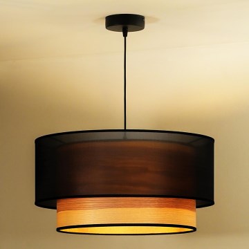 Duolla - Pendel WOOD BOHO 1xE27/15W/230V diameter 45 cm sort/beige