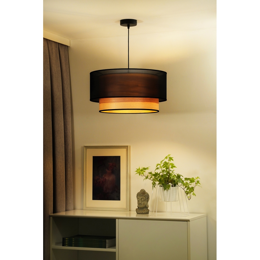 Duolla - Pendel WOOD BOHO 1xE27/15W/230V diameter 45 cm sort/beige