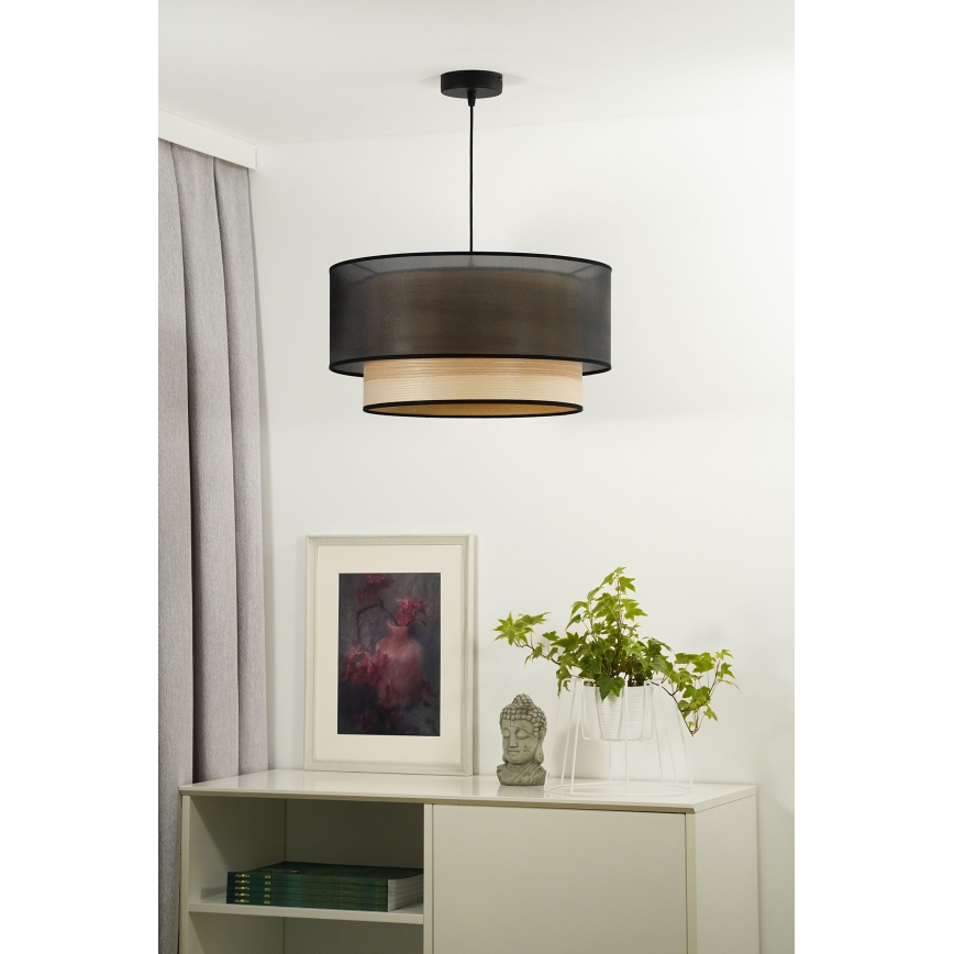 Duolla - Pendel WOOD BOHO 1xE27/15W/230V diameter 45 cm sort/beige