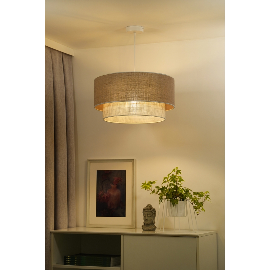 Duolla - Pendel YUTE BOHO 1xE27/15W/230V diameter 45 cm brun/cremefarvet