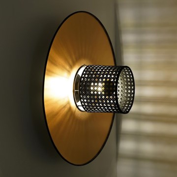 Duolla - Væglampe TOKYO RATTAN 1xE27/15W/230V diameter 50 cm guldfarvet/sort