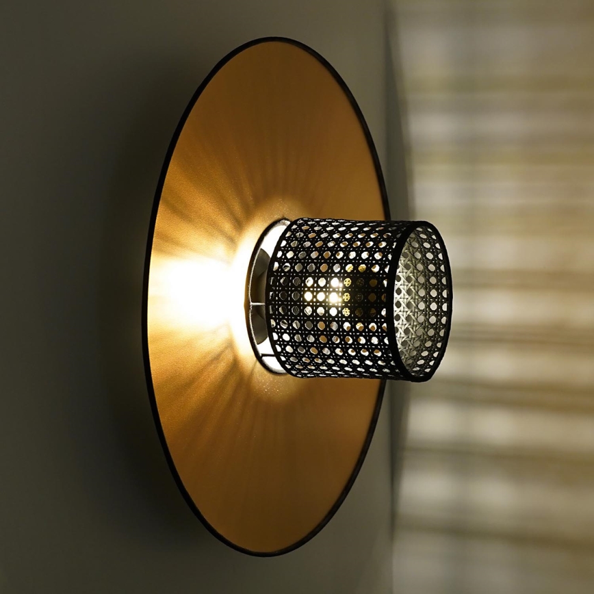 Duolla - Væglampe TOKYO RATTAN 1xE27/15W/230V diameter 50 cm guldfarvet/sort