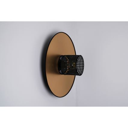 Duolla - Væglampe TOKYO RATTAN 1xE27/15W/230V diameter 50 cm guldfarvet/sort