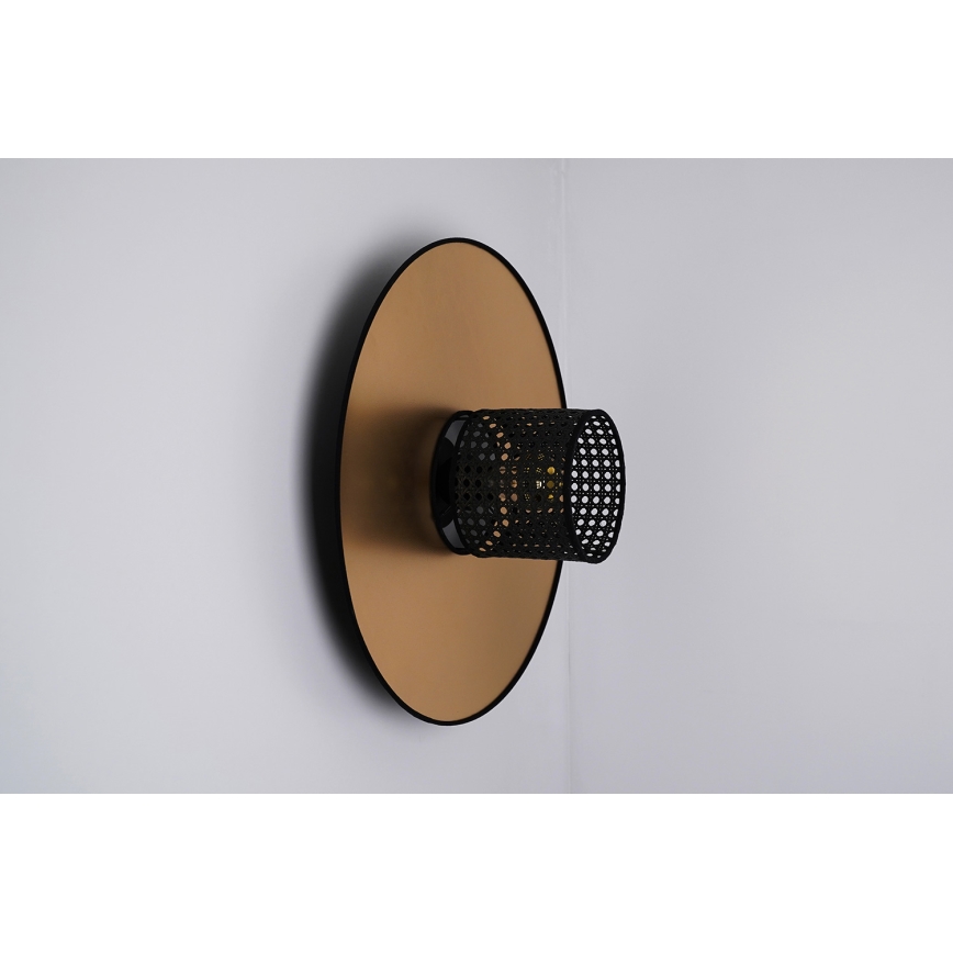 Duolla - Væglampe TOKYO RATTAN 1xE27/15W/230V diameter 50 cm guldfarvet/sort