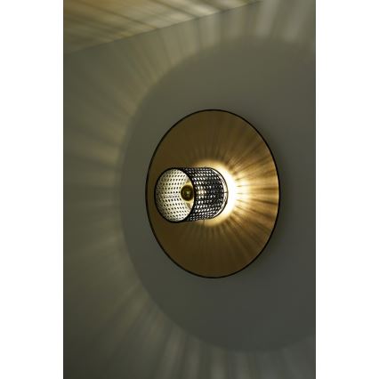 Duolla - Væglampe TOKYO RATTAN 1xE27/15W/230V diameter 50 cm guldfarvet/sort