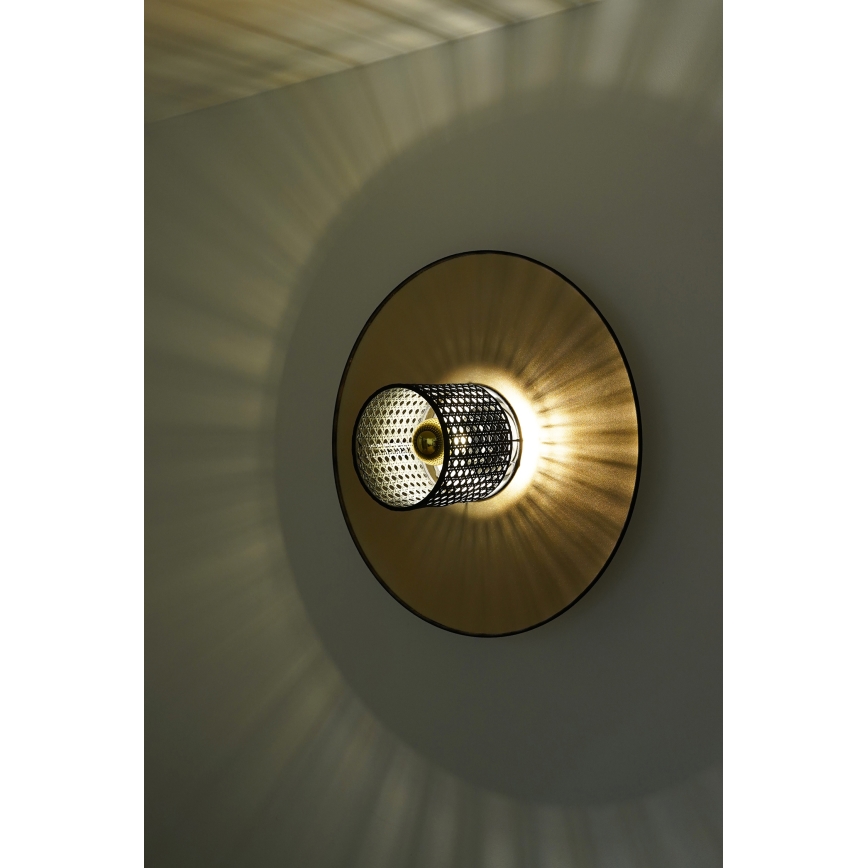 Duolla - Væglampe TOKYO RATTAN 1xE27/15W/230V diameter 50 cm guldfarvet/sort