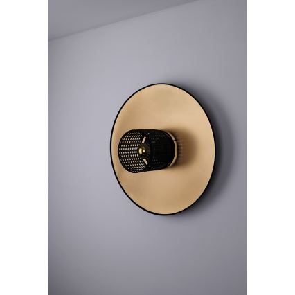 Duolla - Væglampe TOKYO RATTAN 1xE27/15W/230V diameter 50 cm guldfarvet/sort