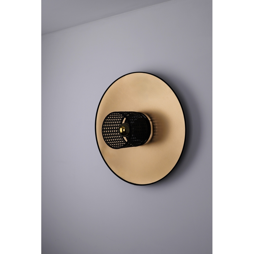 Duolla - Væglampe TOKYO RATTAN 1xE27/15W/230V diameter 50 cm guldfarvet/sort