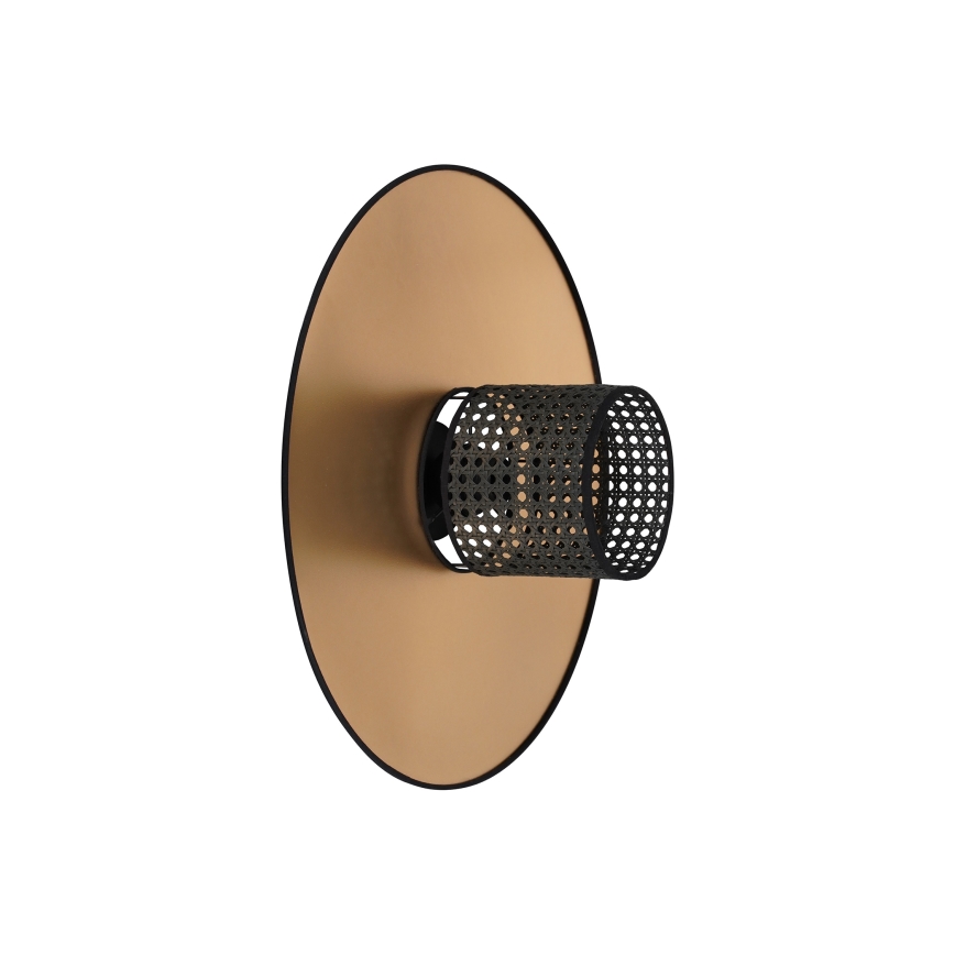 Duolla - Væglampe TOKYO RATTAN 1xE27/15W/230V diameter 50 cm guldfarvet/sort