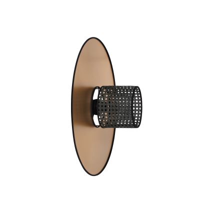 Duolla - Væglampe TOKYO RATTAN 1xE27/15W/230V diameter 50 cm guldfarvet/sort