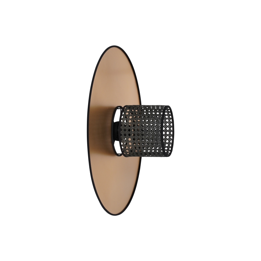 Duolla - Væglampe TOKYO RATTAN 1xE27/15W/230V diameter 50 cm guldfarvet/sort