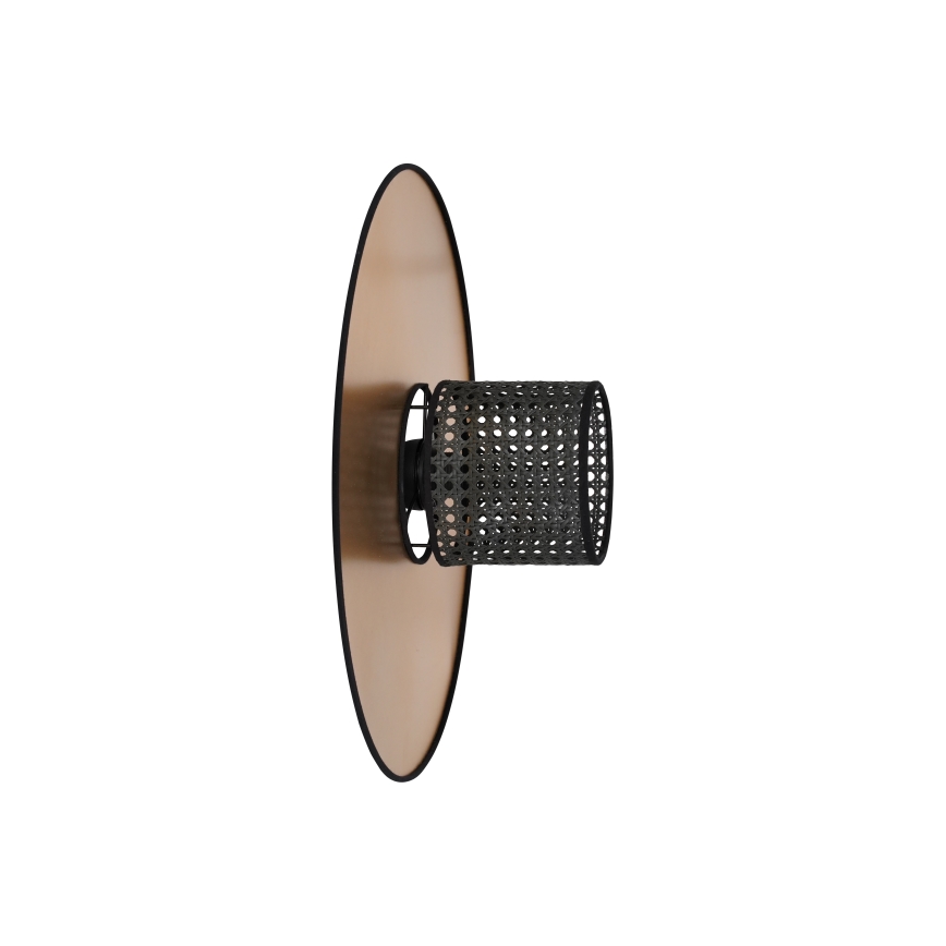 Duolla - Væglampe TOKYO RATTAN 1xE27/15W/230V diameter 50 cm guldfarvet/sort