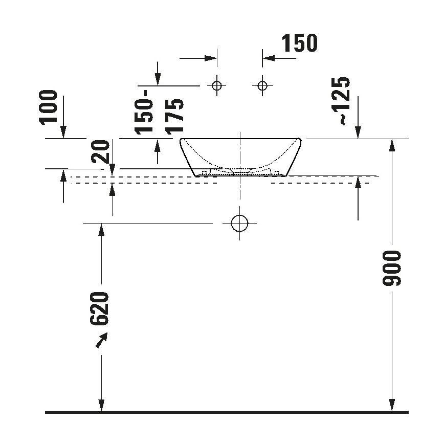 Duravit 2397400070 - D-NEO håndvask til bordplade 40 x 40 cm keramik/højglans hvid