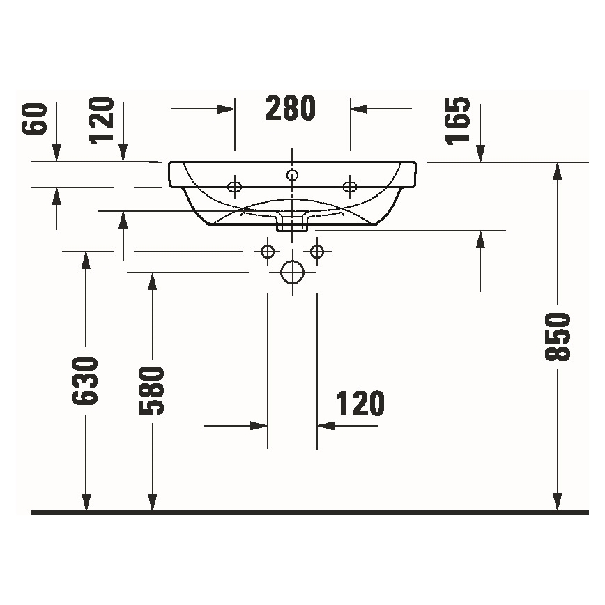 Duravit 23986000002 - Væghængt håndvask D-CODE 60 x 46 cm, keramik/blank hvid