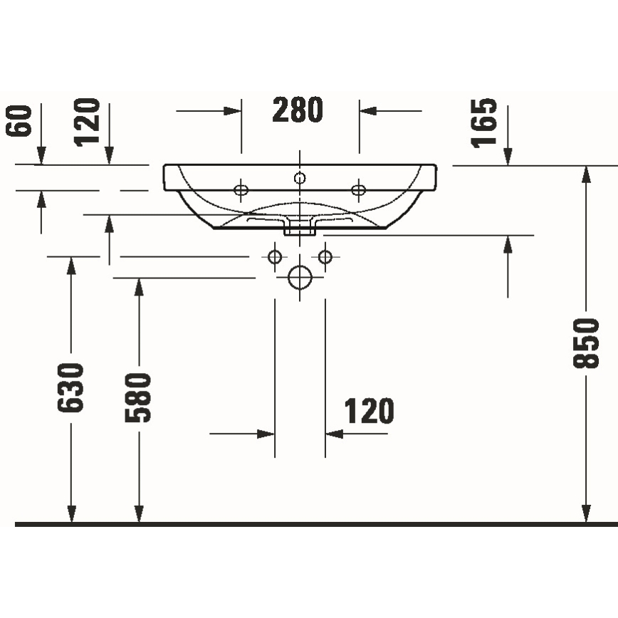 Duravit 23986500002 - Vægmonteret håndvask D-CODE 65x46 cm keramisk/højglans hvid