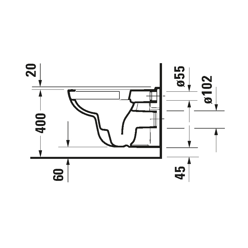 Duravit 25700920002 - Vægophængt Rimless-toilet D-CODE keramik/højglans hvid